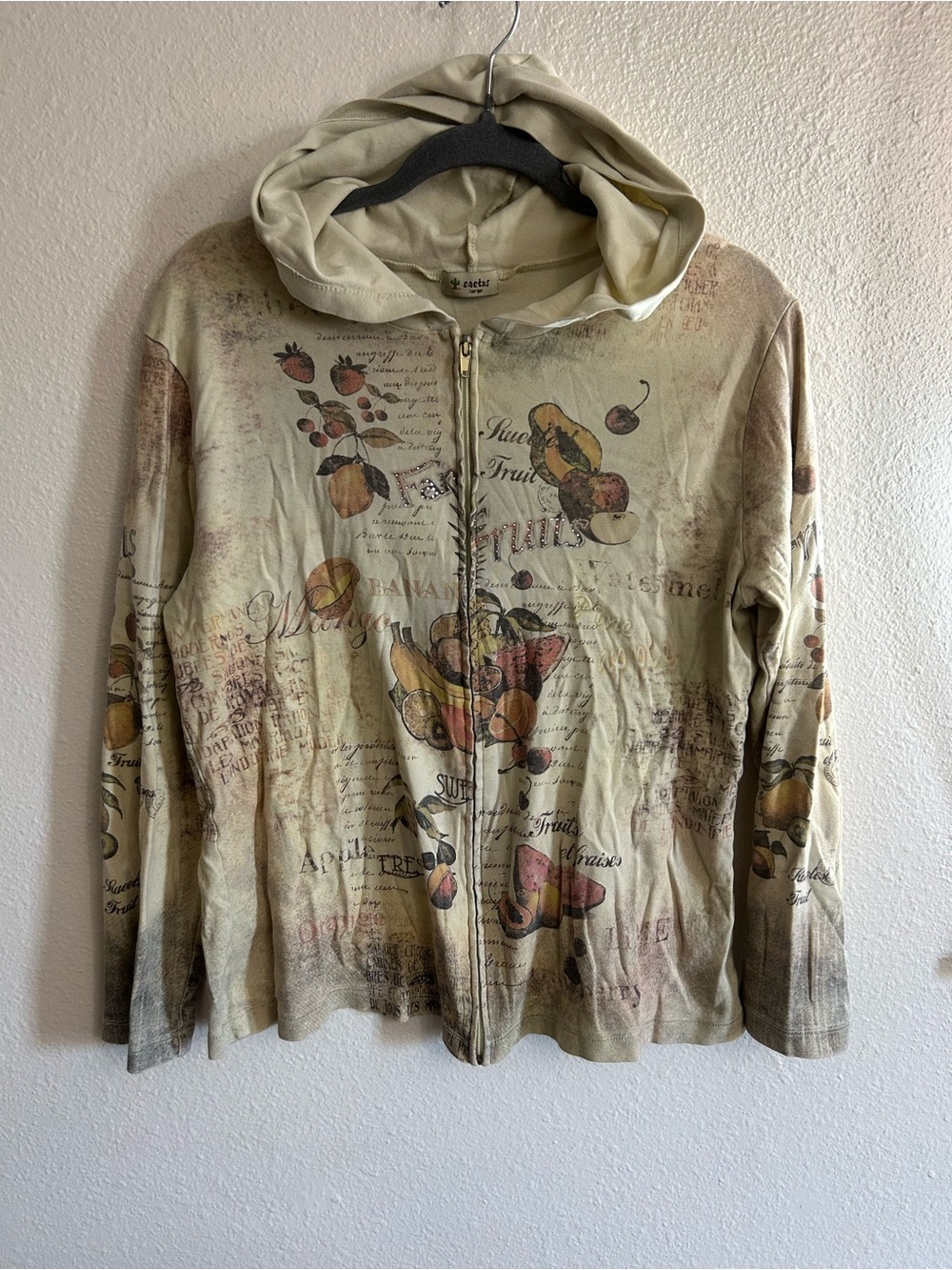 Vintage Y2K Cactus Fruit Whimsical Cottagecore Zip Up Top Womens Size L